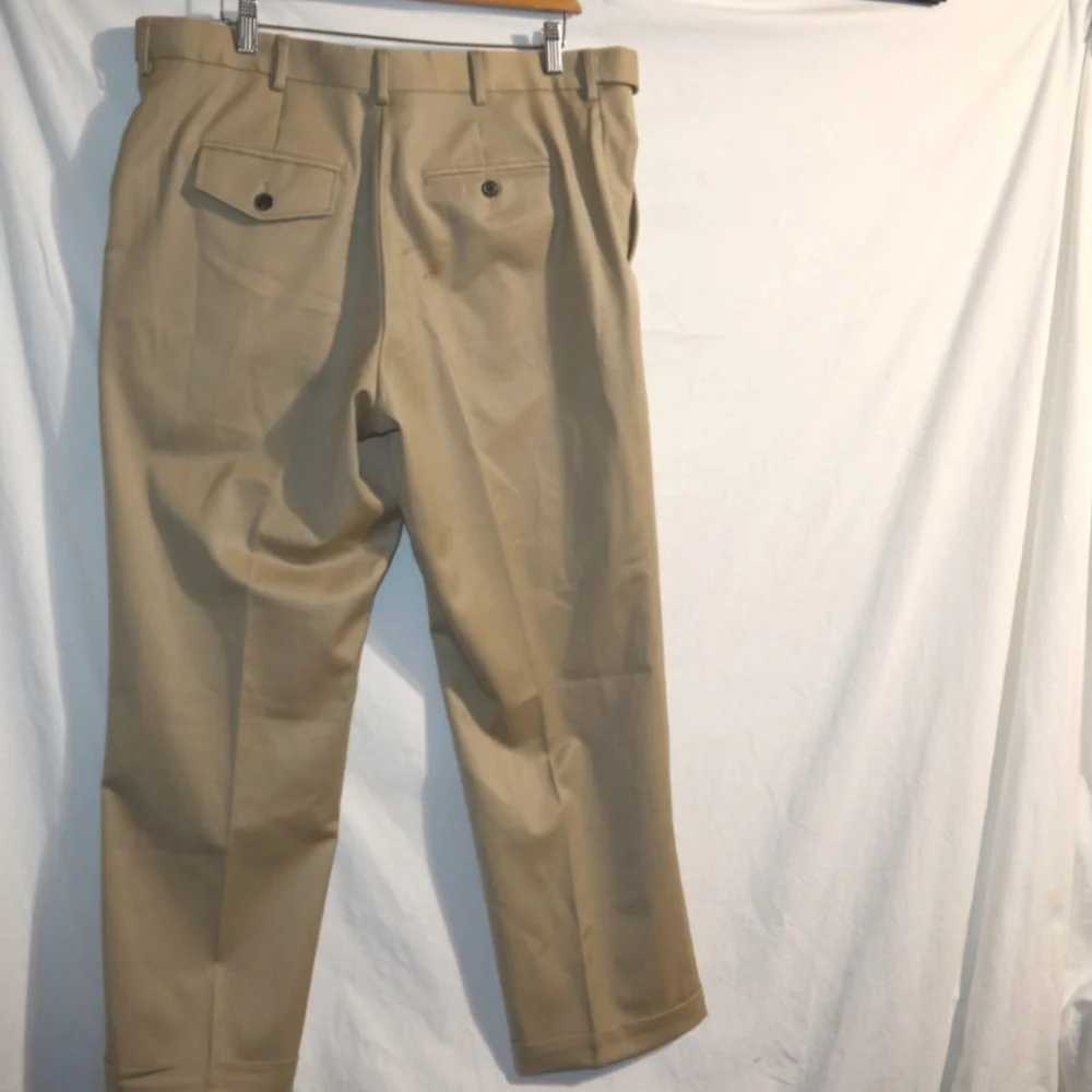 TravelSmith Pants Mens 34 Wool Blend Khaki‎ Flap Pocket Cuffed Pleated Tan